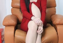 丝韵摄影 NO.3369 橙子 黑色V-领针织长袖 黑色斑点短裙-亿套图