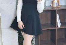 丝韵摄影 NO.3444 阿娇 温柔纯欲风 奶绿色方领长袖开叉连衣裙-亿套图