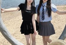 丝韵摄影 NO.3445 小意 学院风 米白色P+olo领短袖 A字短裤-亿套图